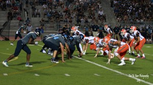 Valhalla's defense awaiting the snap against Otay Ranch on Aug. 28, 2015. Photo Courtesy of Don DeMars Photography (Don DeMars)